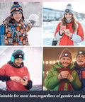 People wearing LED USB Rechargeable Beanie Light Kit 4 Pack With Rubber Pieces For Hat Illumination in snowy settings