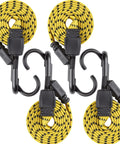 Ultra 48 Inch Flat Bungee Cord 4 Pack Yellow Black With Ultra Hooks Glass Filled Nylon Outer Sheath And Steel Core Heavy Duty