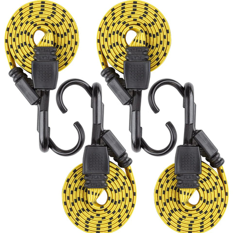 Ultra 48 Inch Flat Bungee Cord 4 Pack Yellow Black With Ultra Hooks Glass Filled Nylon Outer Sheath And Steel Core Heavy Duty