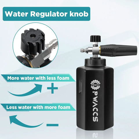Pressure Washer Foam Gun With Dual Connector, Foam Cannon And Double Tip Attachment Car Wash Kit shown with regulator knob adjustment