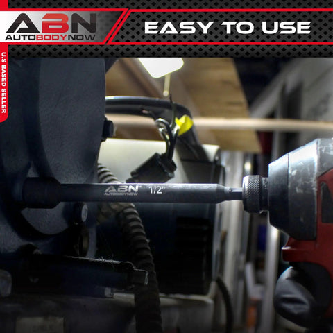 Impact Nut Driver Set Eight-Piece Metric Magnetic Bits With 6 Inch Long Shanks And Quarter Inch Hex Shank in use on machinery