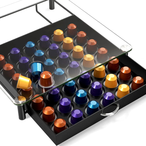 Tempered Glass Coffee Pod Drawer For Original Line Holds 42 Pods, Clear See Through Top Storage Organizer With Easy Access