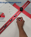 Person using 5-In-1 T Square Ruler 24 Inch Portable Drill Alignment Tool for angle measurement on a workpiece.