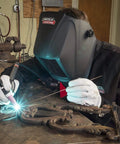 Welder using Viking Industrial Passive Black Welding Helmet For MIG TIG And Stick Welding, Heavy Duty Build, in workshop