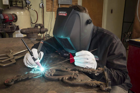 Welder using Viking Industrial Passive Black Welding Helmet For MIG TIG And Stick Welding, Heavy Duty Build, in workshop