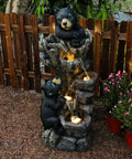 40.16 Inch High Five Tier Outdoor Bear Water Fountain With Two Black Bears Climbing A Tree For Garden Patio Yard Deck Farmhouse Exterior Chill Vibe Relaxation Resin Water Feature