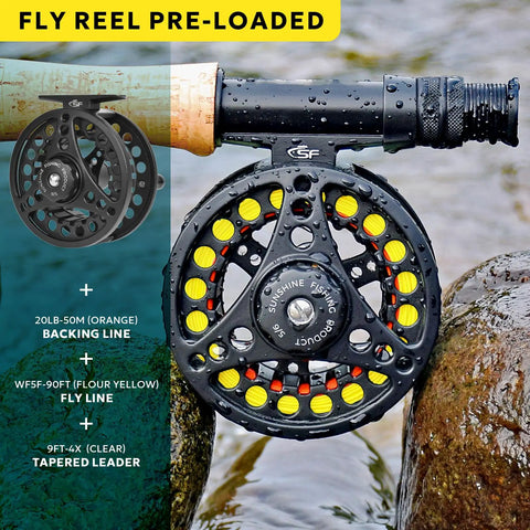 9Ft 5Wt Fly Fishing Rod Combo Starter Kit With 4 Piece Carbon Fiber Rod Semi Gloss Green Jade Finish Includes Reel Pre Loaded Line