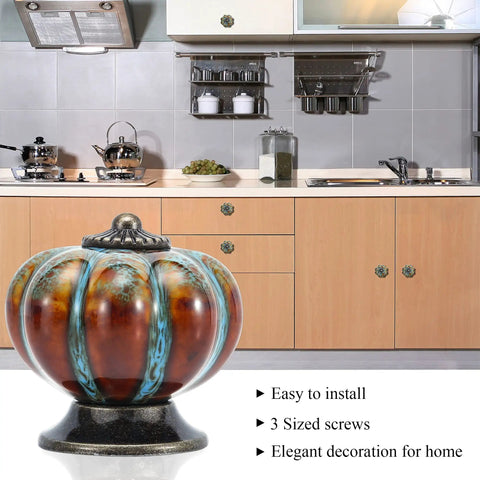 Kitchen with Six Pack Glazed Ceramic Pumpkin Cabinet Knobs In Blue Vintage Style Door Pull Handles For Cabinets Drawers Closets