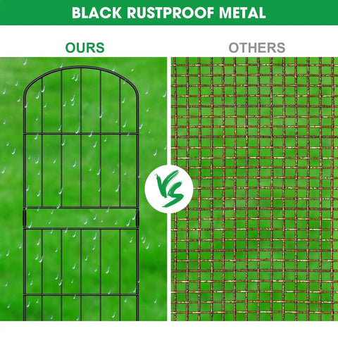 Comparison of 38 Inch High Arched Decorative Garden Fence With Plastic Stakes, rustproof metal vs other wire type.