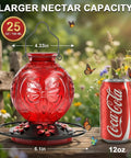 Outdoor Hummingbird Feeder 25 Oz With Perch And Five Flower Ports No Spill Nectar Feeder For Garden Decor next to soda can