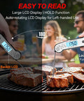 Ultra Fast Meat Thermometer Instant Read Under One Second With Plus Or Minus Half A Degree Fahrenheit, in use on BBQ grill
