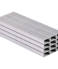 Close-up of Premium One Quarter Inch Staples, 210 Per Strip, Five Pack, 5000 Per Box, Heavy Duty Steel Wire, 135,000 PSI Strength, Sharp Chisel Point
