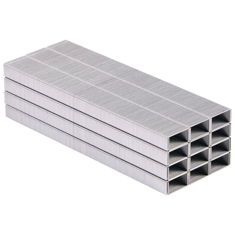 Close-up of Premium One Quarter Inch Staples, 210 Per Strip, Five Pack, 5000 Per Box, Heavy Duty Steel Wire, 135,000 PSI Strength, Sharp Chisel Point