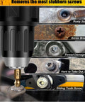 Damaged Screw Extractor Set For Stripped Screws Bolts And Rusted Hardware 6 Piece HSS Drill Bit Bolt in use on rusted screw