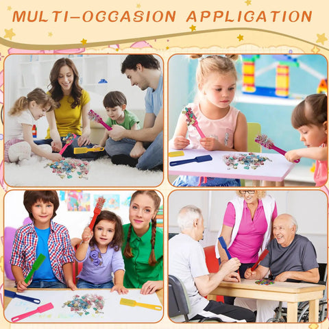 Collage of families using Magnetic Bingo Wands Set 12 Colorful Sticks 7.87 Inch Long Magnetic Tips for educational fun.