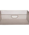 Front view of 22 inch champagne nickel wire mesh closet basket with pull out option for closet organizer systems.