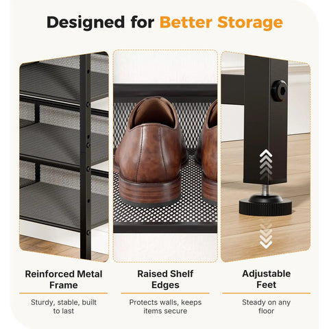 Heavy Duty Five Tier Metal Shoe Rack For Entryway With Adjustable Brown Heel Friendly Fine Mesh Shelves That Keep Your Kicks And Sneakers On Point Daily