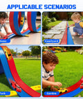 Children playing with 20ft Flex Roll Up Slot Car Race Track For Kids With Four Alloy Cars Portable Storage Bag Strong Suction Cups