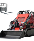 Compact Skid Steer Loader With Fork Attachments And Bucket Attachment And 23 HP Gas Engine Stand On Crawler For Digging Hauling