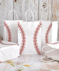 Baseball Theme Party Favor Bags With Handle, 12 Pack Kraft Paper Goodie Bags for Game Day and Birthday Parties, eco-friendly