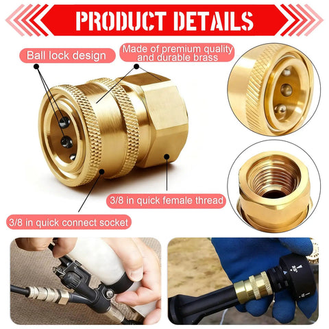 Brass Pressure Washer Quick Connect Fittings 3/8 Inch To Female NPT Socket 2 Pack Heavy Duty No Fuss Boss Grade Couplers overview