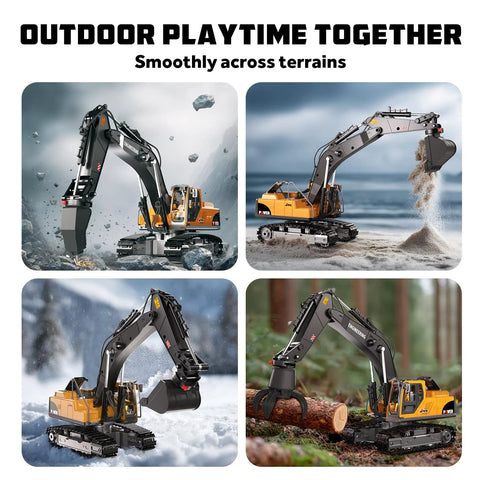 Remote-control excavator toy with 3-in-1 metal bucket, claw and drill; yellow and black, front view.

Remote-control excavator toy with 3-in-1 metal bucket, claw and drill; yellow and black, side view.

Close-up of RC excavator toy showing 3-in-1 metal bucket, claw and drill attachments; yellow/black.

RC excavator toy at work grabbing a log in forest; 3-in-1 metal attachments, yellow/black.