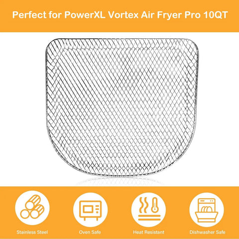Kick Up Your Kitchen Game With These Premium Air Fryer Shelves For PowerXL Vortex 10Qt, stainless steel mesh crisper rack.