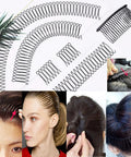 Hella Secure U Shape Hair Styling Clips 6 Piece Black Bobby Pin Set Stretchable Bangs Holders And Bun Makers shown with various hairstyles