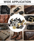 Top Shelf Heavy Duty Chicago Screws And Screw Posts Featuring Sleek Copper Finish And Rock Solid Threads 100 Complete Sets displayed with leather projects and accessories.