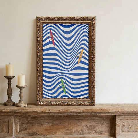 Coastal Kayaking Wall Art Ocean Decor Poster Abstract Wave Print Rowing Artwork Minimalist Sea Room Decor Blue White Maritime Gift