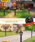 Outdoor Post Light With 3 Inch Pier Mount Base, 17 Inch High Exterior Fixture, shown in yard at night and day settings