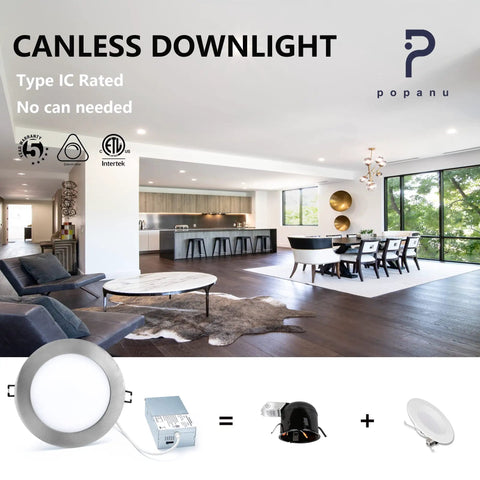 Interior with Canless 6 Inch LED Recessed Downlight With Junction Box Ultra Thin Dimmable Ceiling Light No Fuss 12W 5 CCT