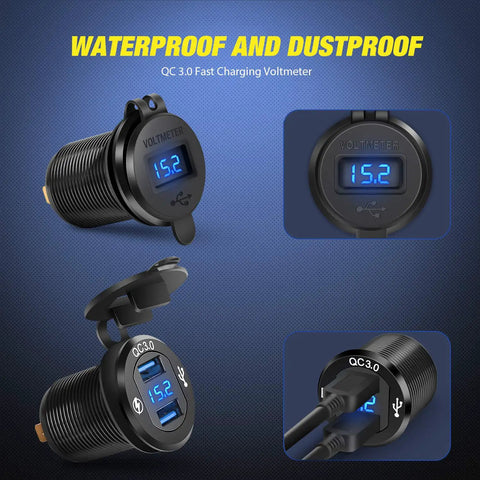 4 Gang Rocker Switch Panel With QC3.0 Dual USB Charger Voltmeter Waterproof Night Glow Stickers 12V-24V DC for vehicles