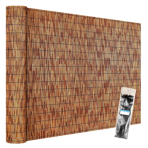 Reed Fencing Rolls 6 Ft By 16.4 Ft Natural Reed Screen Curtain For Outdoor Privacy And Shade, rolled view with zip ties
