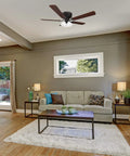 52 Inch Traditional Ceiling Fan With Five Blades And Dope LED Light Kit, Low Profile Hugger For Medium To Large Rooms.