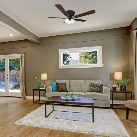 52 Inch Traditional Ceiling Fan With Five Blades And Dope LED Light Kit, Low Profile Hugger For Medium To Large Rooms.