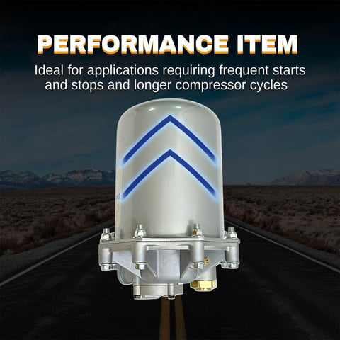 Air Dryer AD-9 Replacement For 109685 26QE377 109685X And More, Twelve Volt Seventy Five Watt Heater on road background