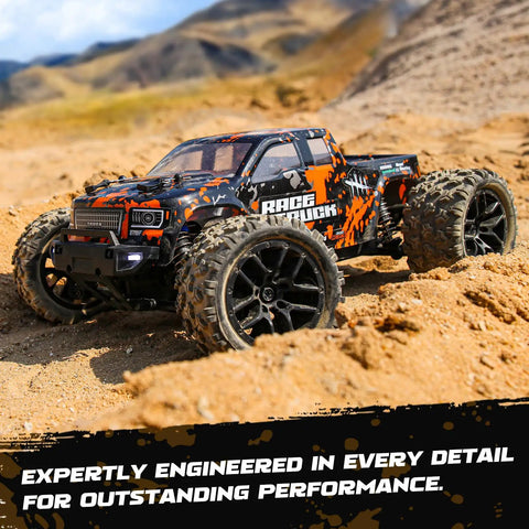 One Eighteen Scale RC Monster Truck 18859 Four By Four Off Road Waterproof Electric Car with rugged tires on sandy terrain
