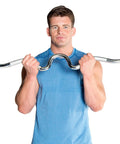 Person using 1 Inch Threaded Curl Bar With Collars For Standard Plates, Solid Steel Chrome Finish, Dual Grip Positions To Target Biceps