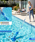 Cordless Pool Vacuum For Above Ground And Inground Pools 1427 GPH Powerful Suction Telescopic Pole in use by poolside
