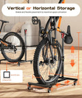 Freestanding Bike Stand With 360 Degree Lockable Wheels, Adjustable Height For Bikes Up To 29 Inches, No Drilling Needed