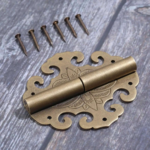 Two Piece Brass Flower Cloud Hinge Set For Jewelry Boxes And Furniture Decor With Screws 60 By 55mm Tough As Nails Hinge Fittings