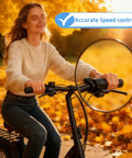 Person riding bike using 36V Twist Throttle Grip Replacement With LCD Voltage Display And Cruise Control Button for DYU Ebikes.