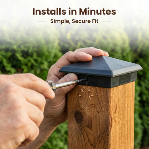 Installing Built Tough Aluminum Pyramid Post Cap For True 3.5-Inch Wood Posts on outdoor deck post