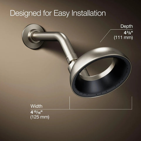 Statement VES Single-Function Showerhead 1.5 GPM Vibrant Brushed Nickel, wide coverage, depth 111mm, width 125mm