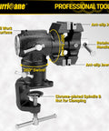 Dual Jaws Table Vise With 2.5 Inch Jaw Width, 360 Degree Swivel Base, Clamp On Vise For Woodworking, Pipe Repair, Sharpening, Grinding And Cutting, Portable Bench Vise For Home Shop with anvil surface and chrome spindle