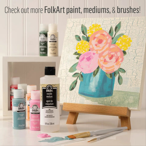 Crush Your Next DIY Project With This Heavy Duty Crack Finish Medium That Brings A Sick Distressed Look To Wood And Any Hard Surface Acrylic Craft Setup, featuring FolkArt crackle medium and paint bottles.