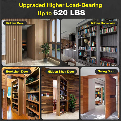 Beefy Heavy Duty Hidden Door Hinge Kit With 620 Lbs Load Capacity used on various styles of secret doors and bookcases.