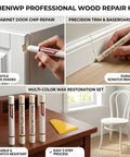 Make Your Furniture Look Spotless Straight Up With Premium White Wood Repair Wax Sticks And Seamless Wood Filler Putty To Hide Scratches Cabinet Gouges Fast DIY Kit, showcasing wood repair kit and tools for cabinet and trim.