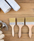 Do It All Three Piece Wood Handle Paint Brush Set With Natural Bristle For Walls, Furniture, Decks And Stain Jobs on wooden table